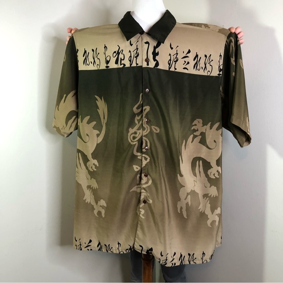 Mens SHIRT Buttondown Short-sleeve Asian/Oriental Art Design - Picture 2 of 11